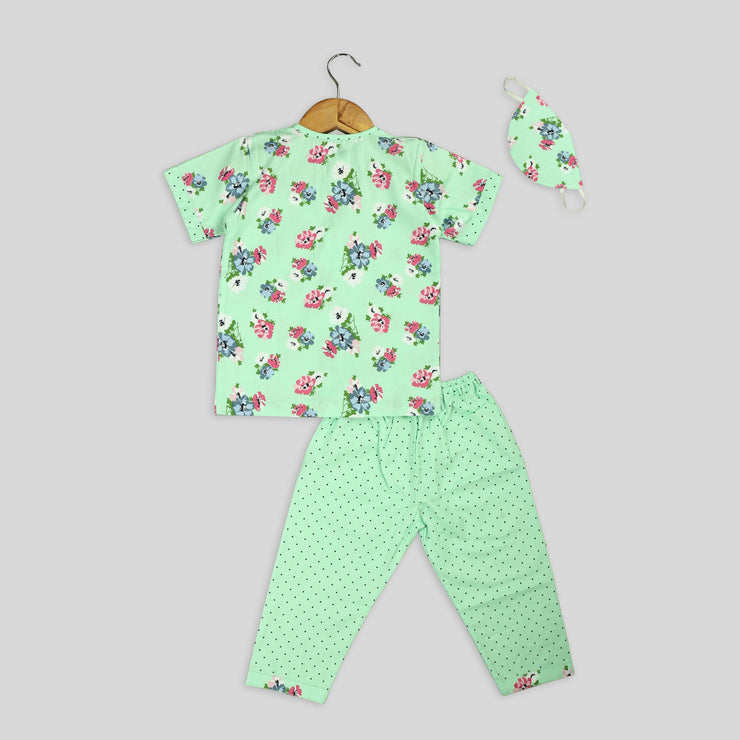 Green Flower Garden Sleep Wear For Girls