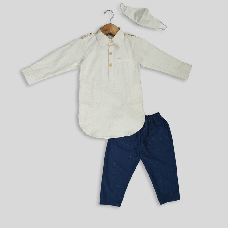 White Cotton Kurta Pyjama For Boys