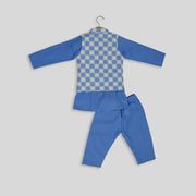 Blue Kurta and Pyjama Set With Blue and White Jacket