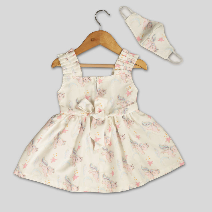 The Yellow Casual Frock For Girls With Unicorn Print