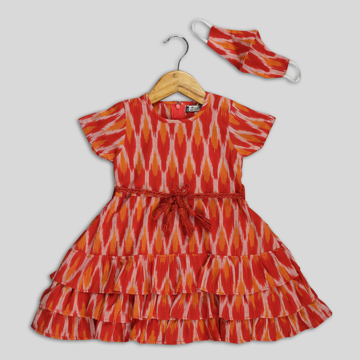Red Skater Frock For Girls With Flares and Mask
