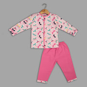Pink Cotton Pyjama Set with Butterfly Print