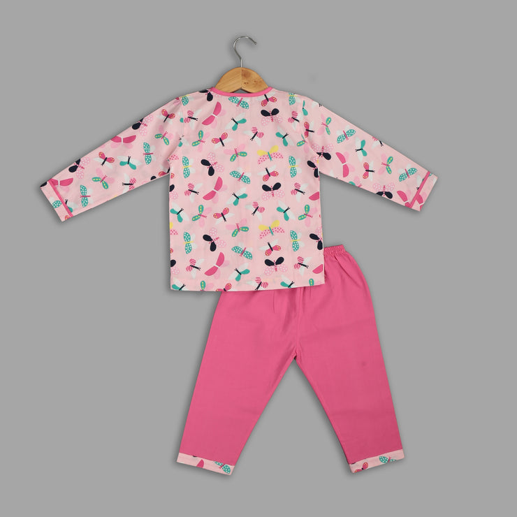 Pink Cotton Pyjama Set with Butterfly Print