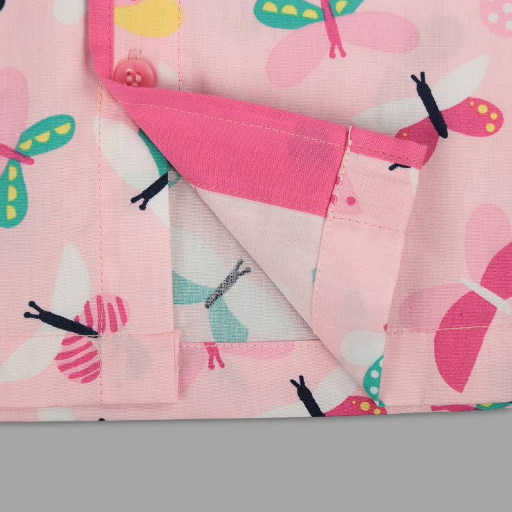 Pink Cotton Pyjama Set with Butterfly Print