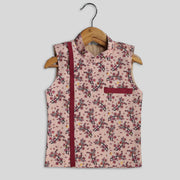 Maroon Cotton Kurta And Jacket with Beige Cotton Pyjamas