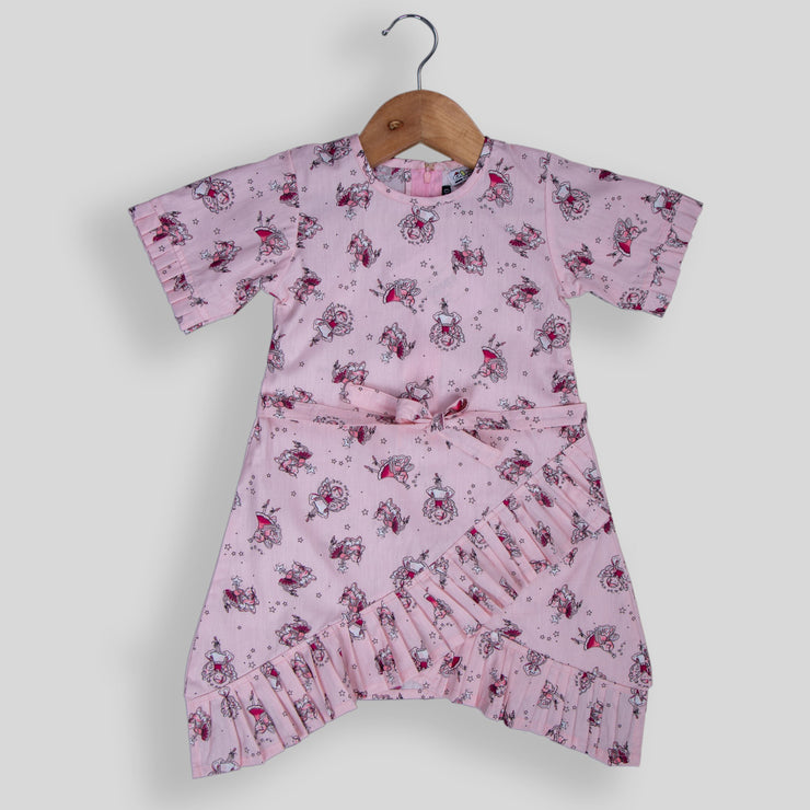 Pink Cotton Frock with Fairy Print