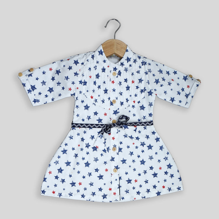 White Star Printed Cotton Frock for Girls