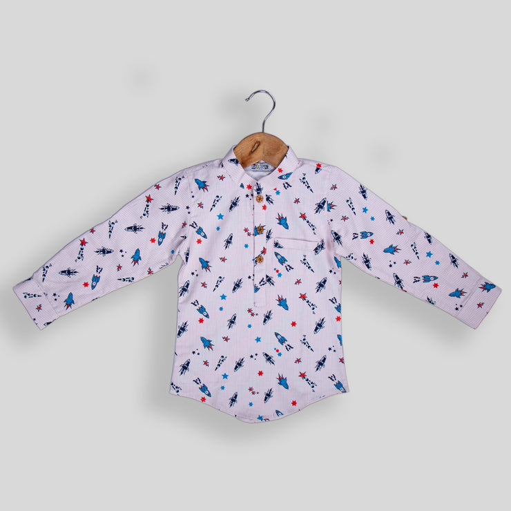 Peach Cotton Shirt with Rocket Print