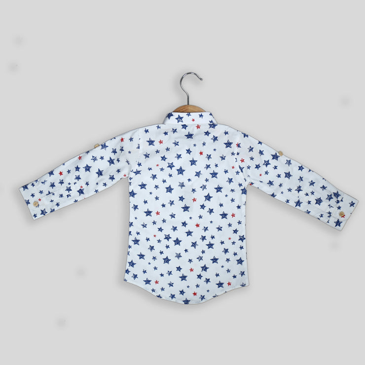 White Star Printed Cotton Kurta Shirt For Boys