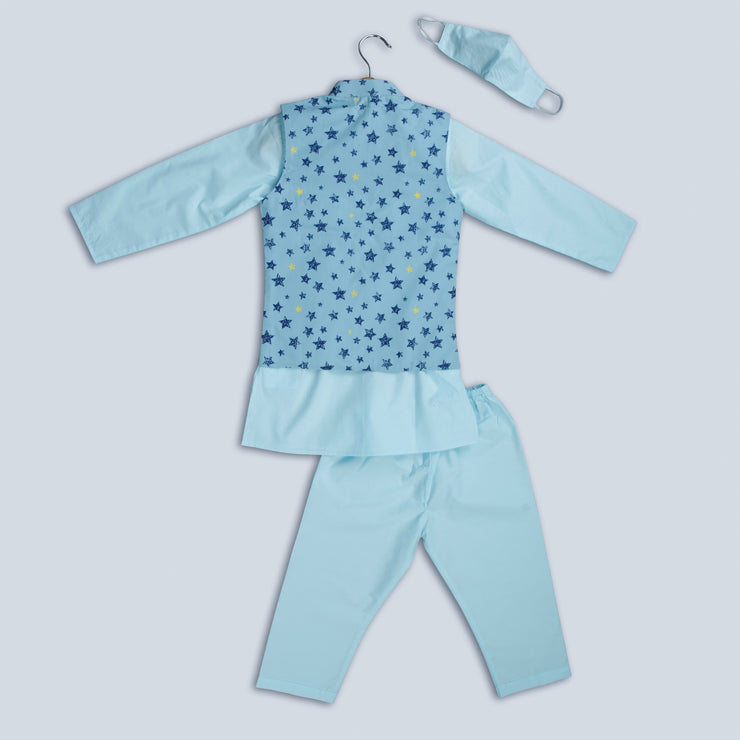 Blue Kurta and Pyjama Set With Jacket