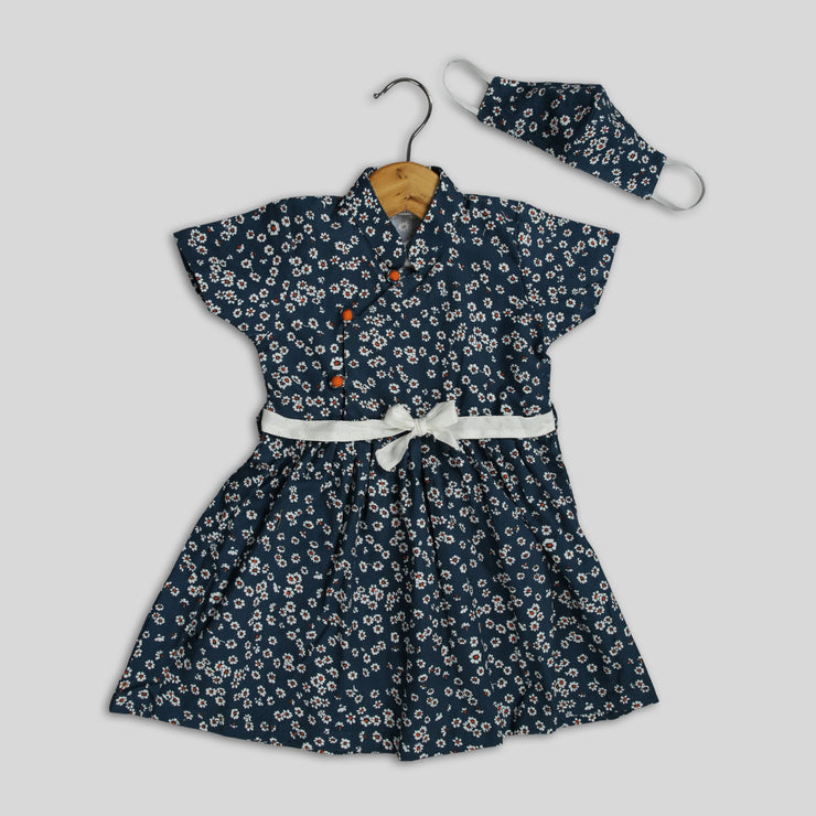 Blue Corduroy Skater Frock For Girls