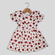White Cotton Ladybug Print Frock