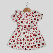 White Cotton Ladybug Print Frock