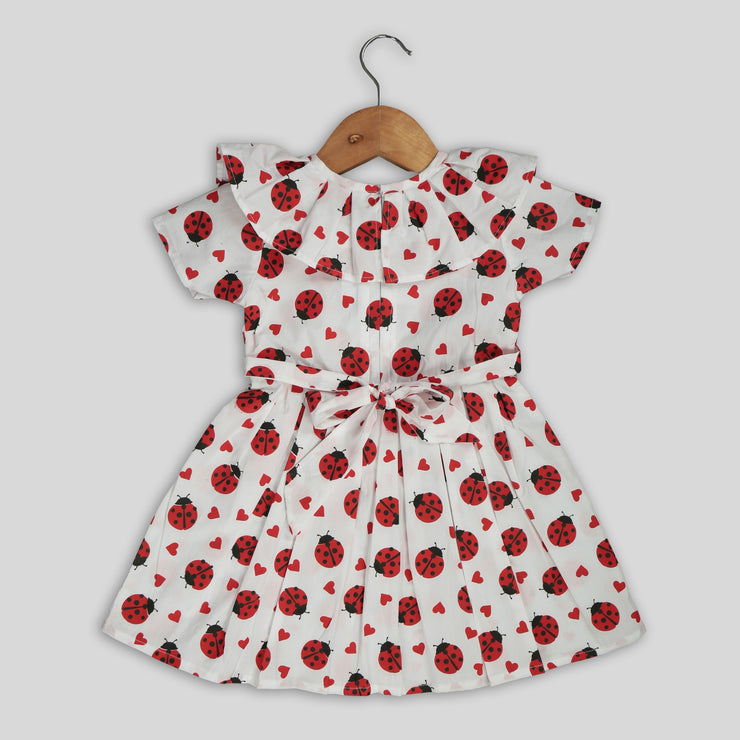 White Cotton Ladybug Print Frock