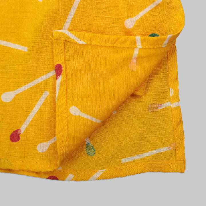 Yellow Rayon Kurta with Matchstick Print and White Pyjamas