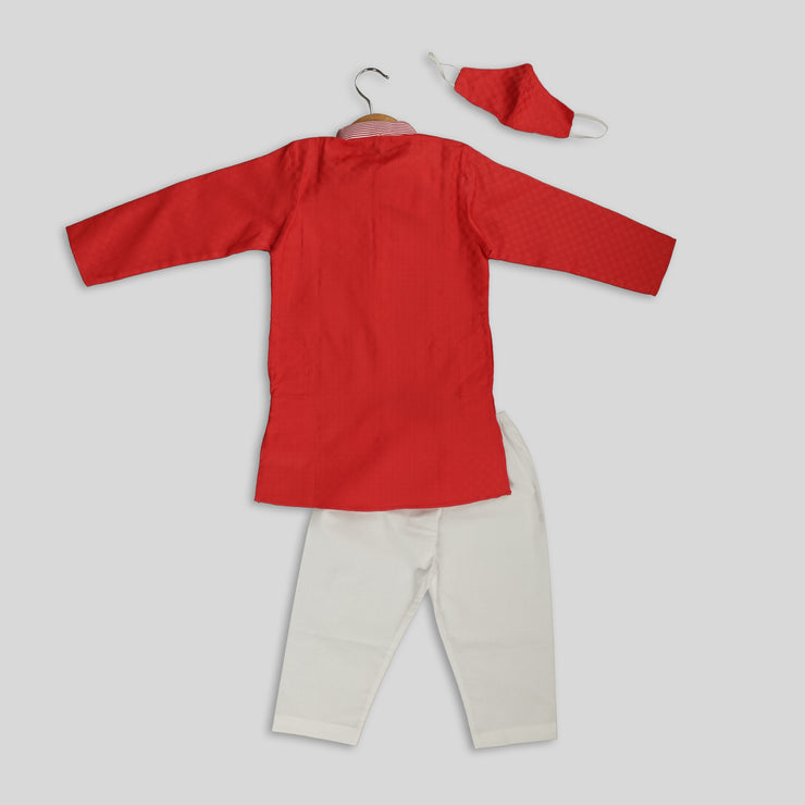 Red Self Stitched Kurta Pyjama Set for Boys