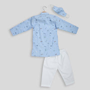 Blue Striped Cotton Kurta and White Pyjamas