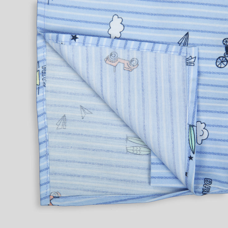 Blue Striped Cotton Kurta and White Pyjamas