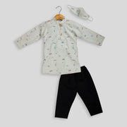 Beige Printed Cotton Kurta Pyjama Set for Boys