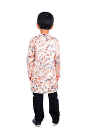 Boys's Cotton Multi Digital Print Kurta & Black Churidar Pyjama Set