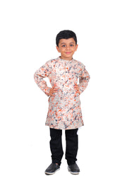 Boys's Cotton Multi Digital Print Kurta & Black Churidar Pyjama Set