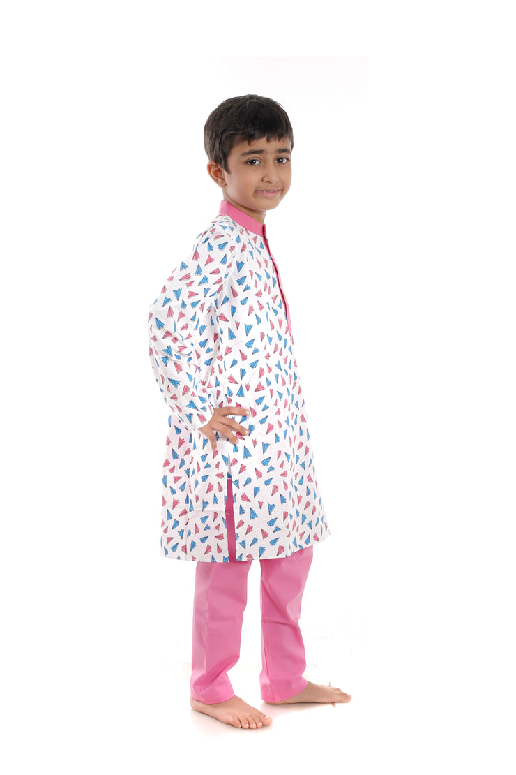 Paper Rocket Print Kurta Pyjama Set for Boys
