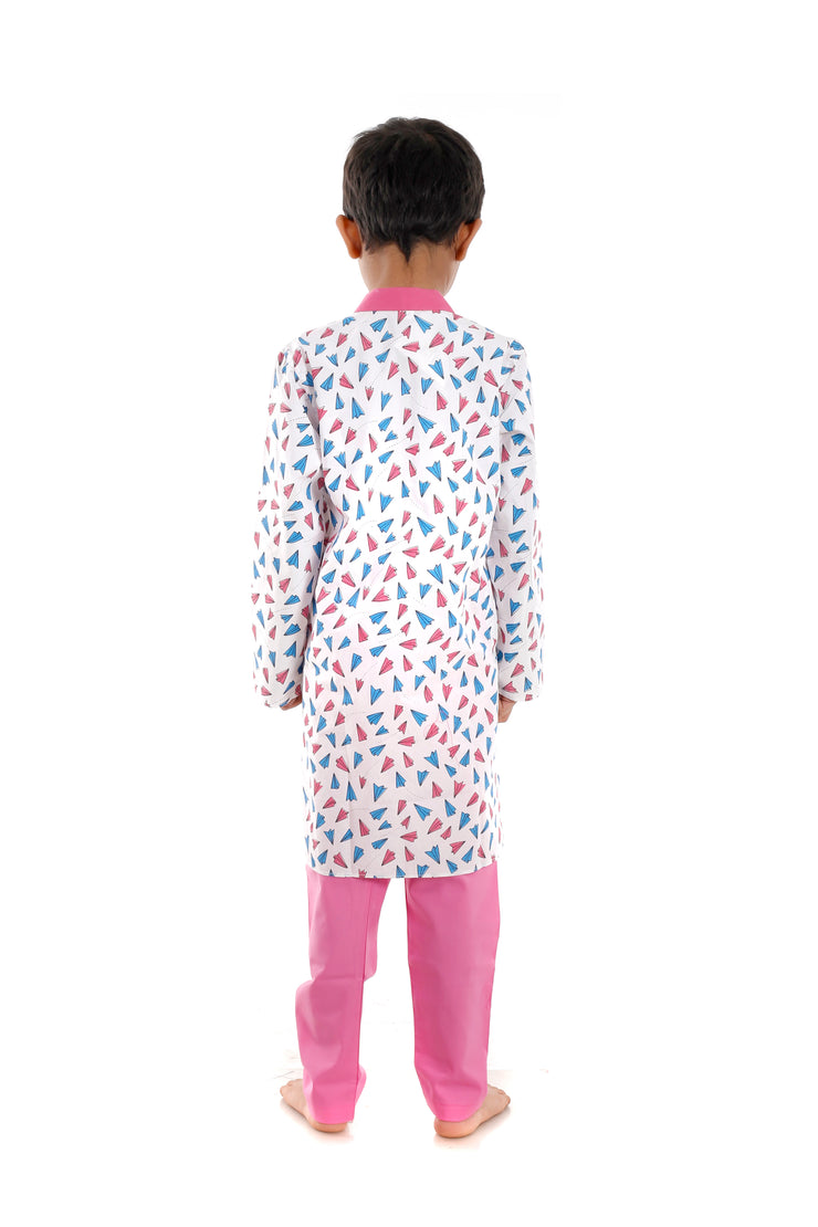 Paper Rocket Print Kurta Pyjama Set for Boys