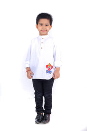Casual White Joker Motif Linen Kurta Shirt