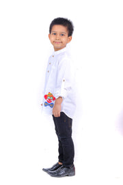 Casual White Joker Motif Linen Kurta Shirt