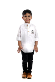 Cotton White Kurta with Swarovski Thor Motif