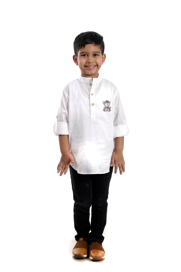 Cotton White Kurta with Swarovski Thor Motif