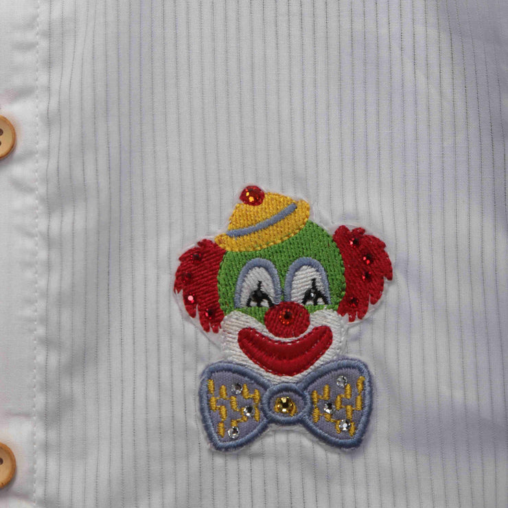 Full-Sleeved Mandarin Collared White Shirt made from Giza Cotton with Embroidered Motif of Swarovski Crystals