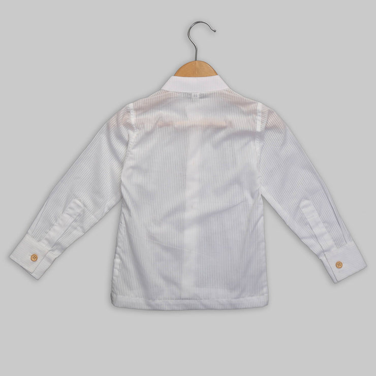 Full-Sleeved Mandarin Collared White Shirt made from Giza Cotton with Embroidered Motif of Swarovski Crystals