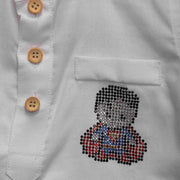 Cotton White Kurta with Swarovski Superman Motif