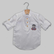 Cotton White Kurta with Swarovski Superman Motif