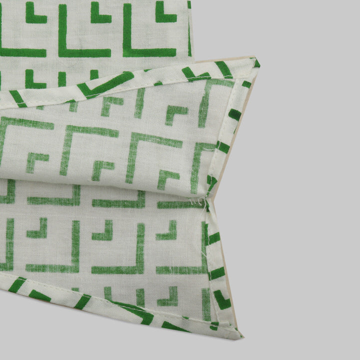 White and Green Cotton Asymetrical Shirt