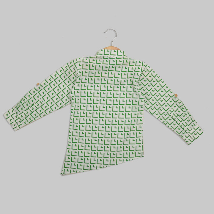 White and Green Cotton Asymetrical Shirt