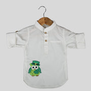 Giza Cotton White Casual Shirt For Boys with Owl Motif