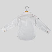 Giza Cotton White Casual Shirt For Boys With Donald Duck Motif Encrusted With Swarovski Element