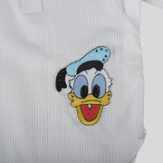 Giza Cotton White Casual Shirt For Boys With Donald Duck Motif Encrusted With Swarovski Element