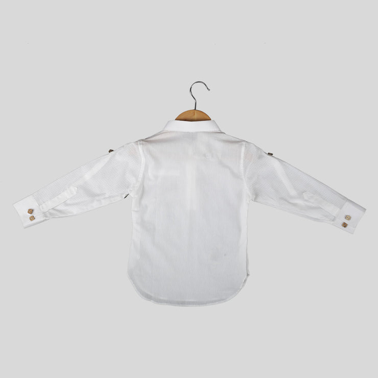 Giza Cotton White Casual Shirt For Boys With Monkey Motif