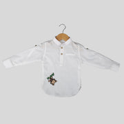 Linen Casual White Shirt For Boys With Monkey Motif