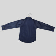 Navy Blue Cotton Casual Shirt For Boys With Cartoon Giraffe Motif