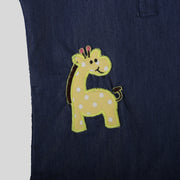 Navy Blue Cotton Casual Shirt For Boys With Cartoon Giraffe Motif