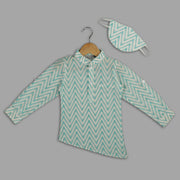 White and Green Cotton Asymmetrical Shirt