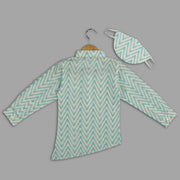 White and Green Cotton Asymmetrical Shirt