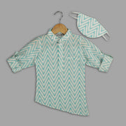 White and Green Cotton Asymmetrical Shirt