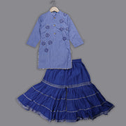 Blue Cotton Kurti and Blue Muslin Sharara Set for Girls