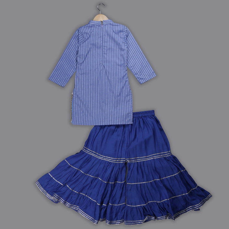 Blue Cotton Kurti and Blue Muslin Sharara Set for Girls