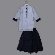 Grey Silk Kurti and Emroidered Organza Skirt Set for Girls
